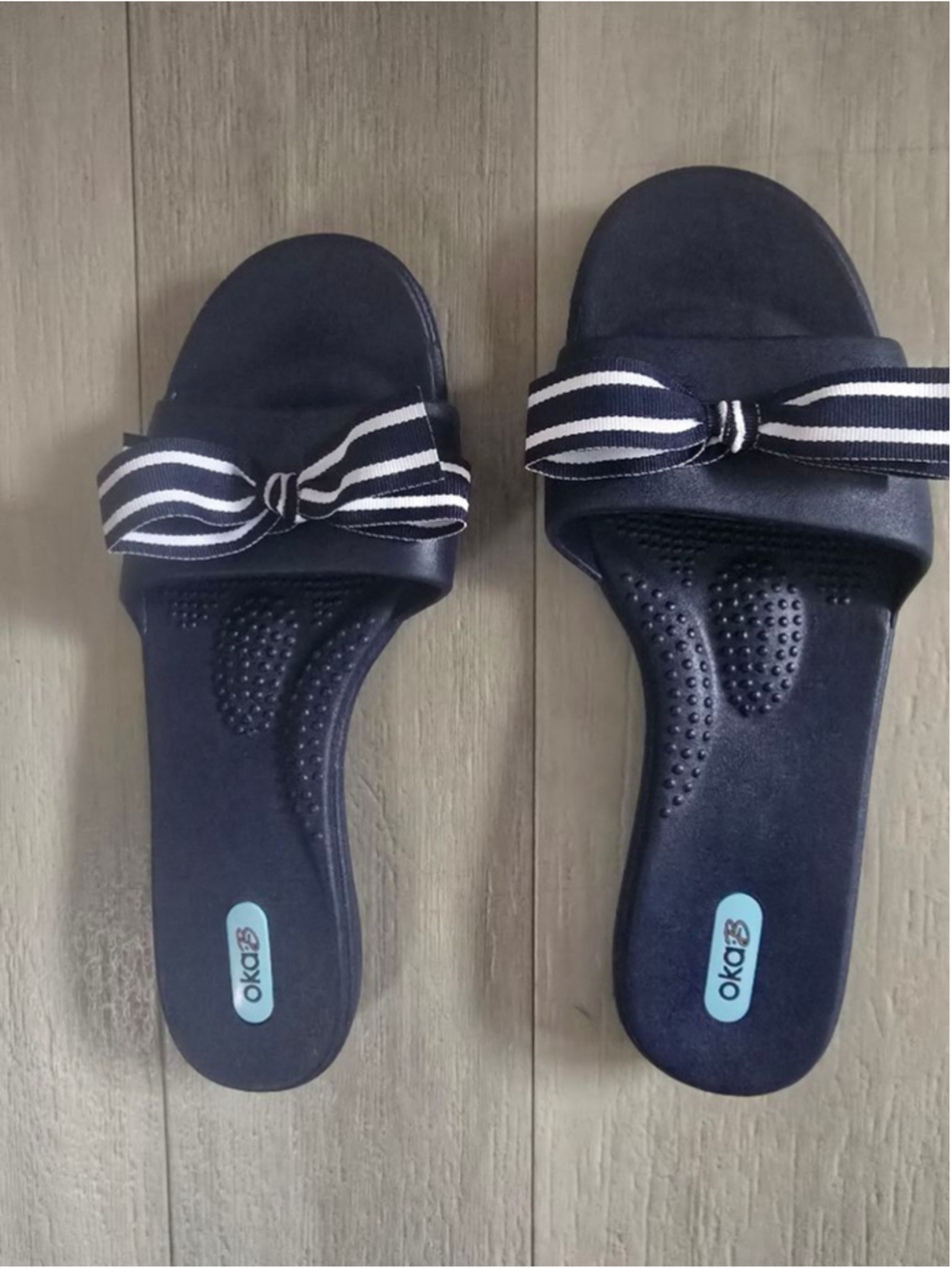 Women's Oka-B Navy & White Striped Bow Slide Sandals Size 8